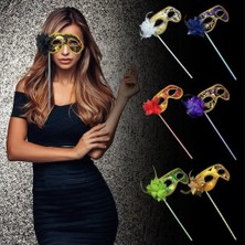 NW NessiWorld Nessiworld Lüks Taşlı Saplı Maskeli Balo Maskesi Altın Renk 35 cm