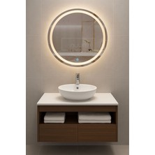 Aurora 80CM Banyo Dolabı Seti (Yuvarlak Ledli Dokunmatik Ayna + Mdf Lavabo Dolabı + Seramik Lavabo)