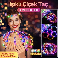 Go İthalat Renkli LED Çiçek Taç - 3 Işık Modlu Glow Parti Tacı (784)