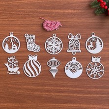 Inura Global® 10 Parça Kırmızı Beyaz Ipli Karışık Model Ahşap Yılbaşı Ağaç Süsü