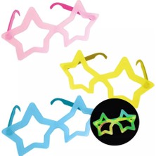 Fosforlu Yıldız Model Glow Parti Gözlüğü Karanlıkta Yanan Gözlükler 12 Adet