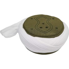 Sarıkhane Çocuk Namaz Sarığı - Beyaz Kumaş - Yeşil Takke - Çapraz Sarım - Nâli Şerif - 6 Metre (Züabeli)