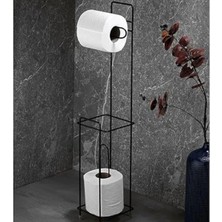 Ayaklı Wc Kağıtlı Yedek Kağıt Hazneli Tuvalet Kağıtlığı Siyah