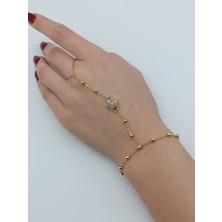 Lagül Aksesuar 316L Çelik Kararmaz Suya Dayanıklı Dorika Zincir ve Renkli Çiçek Detaylı Gold Şahmeran