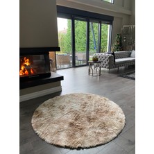 Doğuş Peluş Halı Batik Tavşan Bej Yumuşak Dokulu Peluş Halı Yuvarlak