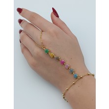 Lagül Aksesuar 316L Çelik Kararmaz Paslanmaz Renkli Taşlarla Süslenmiş Gold Şahmeran