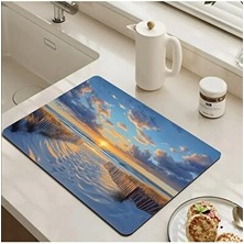 55 cm x 45 cm Okyanus Plajı Temalı Tezgah Üstü Bulaşık Kurutma Matı Bulaşıklık Kurutma Örtüsü