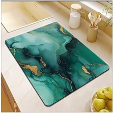 55 cm x 45 cm Yeşil Mermer Desenli Tezgah Üstü Bulaşık Kurutma Matı Bulaşıklık Kurutma Örtüsü