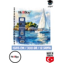 Seyfi Kırtasiye 15X15 Sulu Boya Eskiz Kara Kalem Çizim Defteri 300 gr Telli 12 Sayfa Herboy