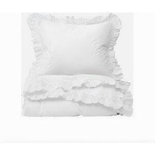 Norino Beyaz Fırfırlı Çift Kişilik Nevresim Takımı