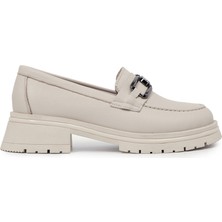 Zeytuk Casual Hakiki Deri Krem Kadın Ayakkabı