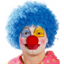 NW NessiWorld Mavi Renk Kıvırcık Afro Bonus Peruk Takma Saç ve Kırmızı Burun Seti