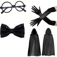 NW NessiWorld Siyah Kapüşonlu Büyücü ve Cadı Pelerin Kostüm Seti (4 Parça)