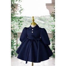 Musgem Özel Tasarım Lacivert Uzun Kol Yılbaşı Model Kız Çocuk Abiye Elbise