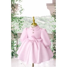 Musgem Özel Tasarım Pembe Uzun Kol Yılbaşı Model Kız Çocuk Abiye Elbise