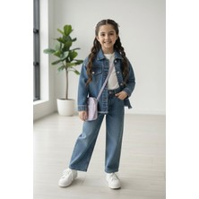 Miniğimin Cicileri Taş Detaylı Kız Çocuk Ceketli 2 Li Takım - Koyu Mavi