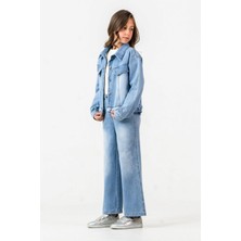 Miniğimin Cicileri  Taş  Şerit Detaylı Kız Çocuk Ceketli 3 Lü Takım - Açık Mavi