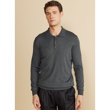 Brooks Brothers Polo Yaka Standart Antrasit Melanj Erkek Kazak BBFW25MKL023