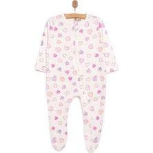 Hellobaby Hellobaby Kız Bebek Patikli Tulum Kalp Baskılı Fermuarlı Bisiklet Yaka Uzun Paça Uzun Kol