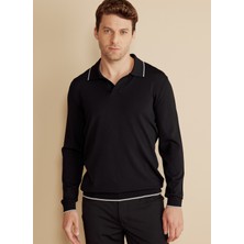 Brooks Brothers Polo Yaka Standart Siyah Erkek Kazak BBFW25MKL022