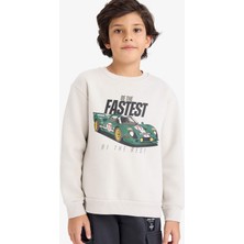 DeFacto Bisiklet Yaka Baskılı İçi Yumuşak Tüylü Sweatshirt Erkek Çocuk G5543A825CW