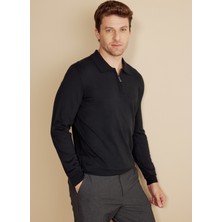 Brooks Brothers Polo Yaka Standart Siyah Erkek Kazak BBFW25MKL023