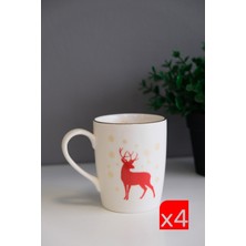 Tabak Evi Porselen Altın Yaldızlı Geyik Kulplu Mug Kupa 9cm 220ML 4 Lü
