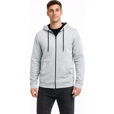 Axxel Erkek Açık Gri 2 Iplik Fermuarlı Kapüşonlu SWEATSHIRT-W1084