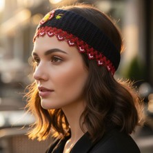 Uretti - Tülin 3528 3995 El Yapımı Tığ Işi Nakış Işlemeli Siyah Saç Bandı