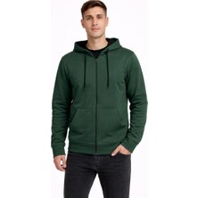 Axxel Erkek Haki 2 Iplik Fermuarlı Kapüşonlu SWEATSHIRT-W1084