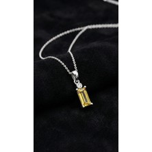 Roza Silver Limon Çiçeği Taşlı Rodyum Tektaş Baget Gümüş Kolye