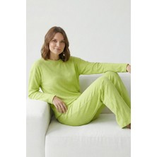 Farya Home Pamuklu Kalın Kışlık Interlok Şeritli Uzun Kollu Örme Pijama Takımı