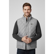 Elevli Erkek Dik Yaka Ince Şişme Yelek Gri