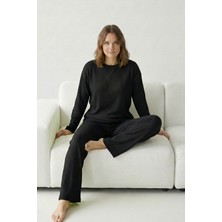 Farya Home Pamuklu Kalın Kışlık Interlok Şeritli Uzun Kollu Örme Pijama Takımı