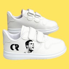 Lias Design Cr 7 Hep 7 Baskılı Beyaz Bantlı Çocuk Spor Ayakkabı Snekaer