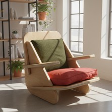 Praktura Ahşap Berjer Keten Kumaşlı Tekli Berjer Koltuk Bahçe Mobilyası Salon Mobilyası