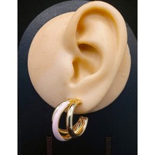 Sevas Gold Kadın Altın Renk Pembe Mineli Halka Küpe