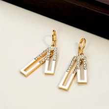 Sevas Gold Altın Renk Kadın Beyaz Mineli Dikdörtgen Küpe