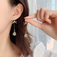 Sevas Gold Altın Renk Kadın Fiyonk Kuvars Renk Taşlı Küpe