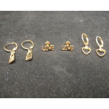 Sevas Gold Altın Renk Aşk ve Sevgi Temalı 3 Çift Küpe