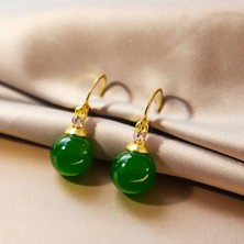 Sevas Gold Altın Renk Kadın Sallantılı Yeşil Taşlı Küpe