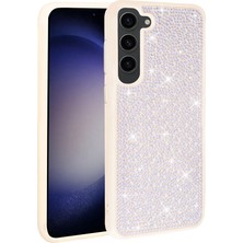 Zore Galaxy S23 Plus Kılıf Parlak Taşlı Tasarım Msra Ston Kapak-Beyaz