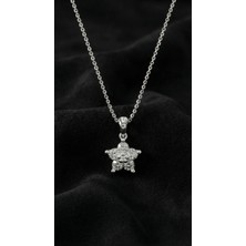 Roza Silver Zirkon Taşlı Rodyum Manolya Çiçeği Gümüş Kolye