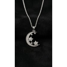 Roza Silver Zirkon Taşlı Rodyum Ay Yıldız Gökyüzü Gümüş Kolye