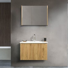 Martha Life Verona 2'li Banyo Dolabı Seti 80 cm - Ahşap Desenli, %100 Mdf, Lavabolu Alt Dolap ve Aynalı Üst Dolap