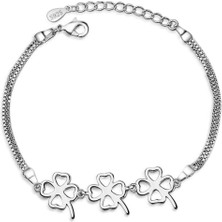 Kumi 925 Ayar Yonca Tasarımlı Kadın Gümüş Bileklik Sevgililer Günü Sevgiliye Hediye