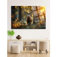 Taulart Geyik Günbatımı Manzara Orman Tablosu Kırılmaz Lüks Cam Tablo İş Yeri Hediyesi Makam Odası