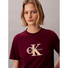 Calvin Klein Kadın Ss Klasik Monologo Metalik T-Shirt