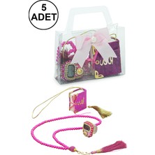 İhvan Online 5 Adet Çantalı Mevlüt Hediyelik - Zikirmatik Tesbih Mini Kuranı Kerim Seti - Fuşya