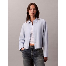 Calvin Klein Kadın Solid Boxy Fit Crop Gömlek